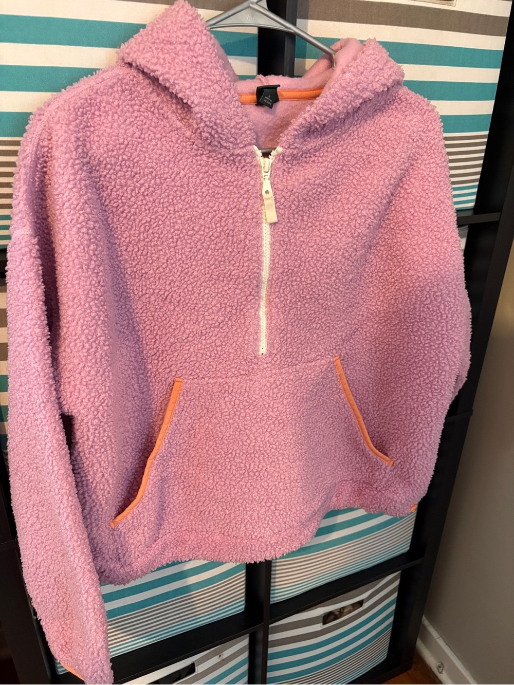 wild fable Pink Sherpa Half-Zip Hoodie with Orange Trim